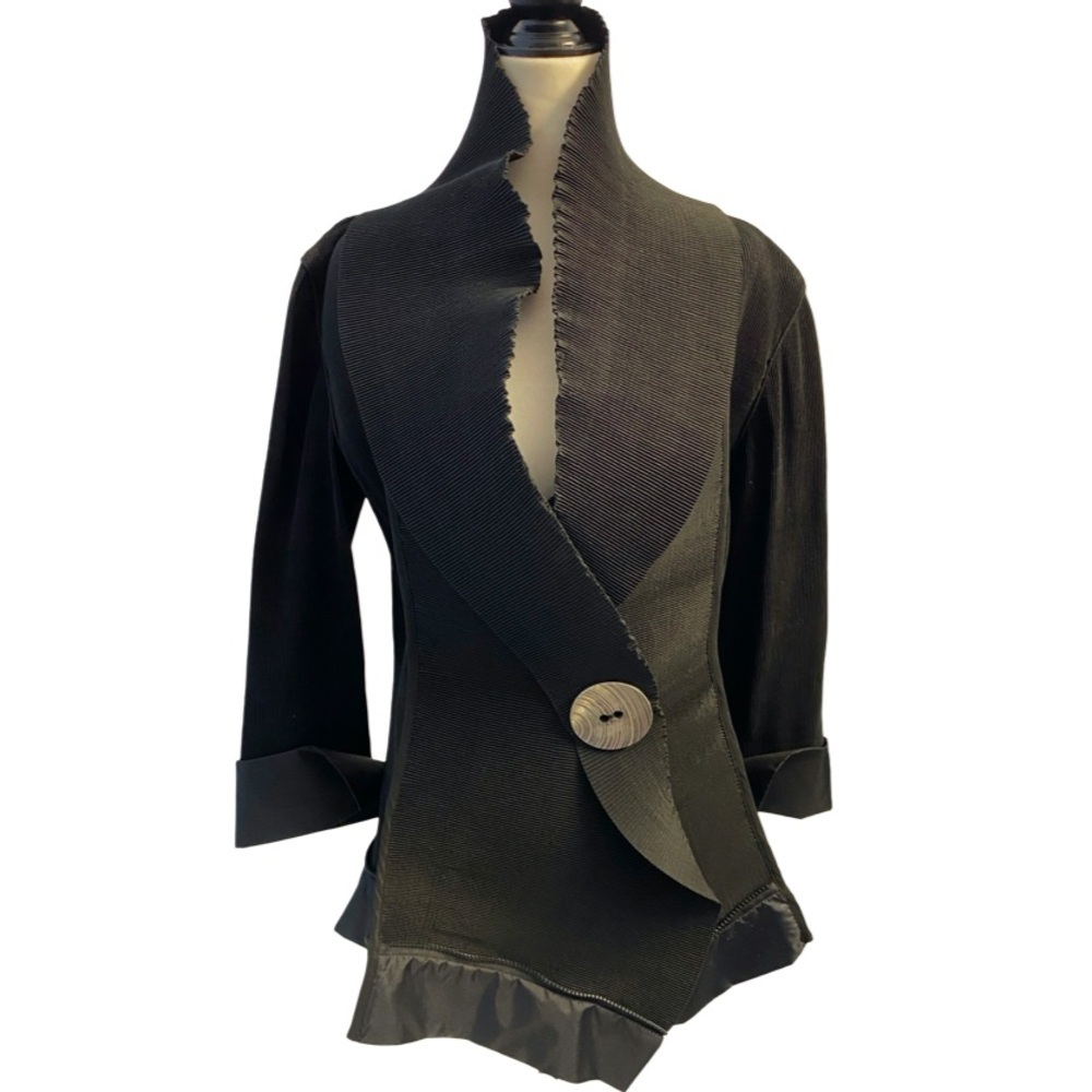 IPSE Stylish Black Asymmetrical Blazer Size Large Stretchy Statement Jacket